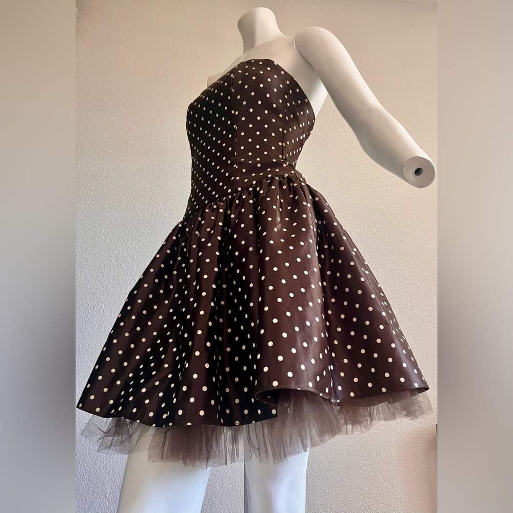 Vintage Jessica McClintock Gunne Sax Polka Dot Strapless Mini Dress size 3/4 USA - Picture 3 of 16